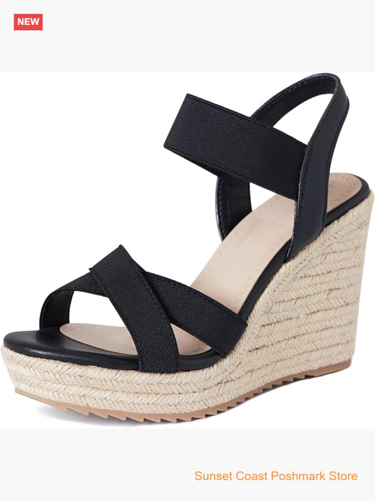 Open Toe Espadrilles Wedge Sandals Slip On Elastic Ankle Strap